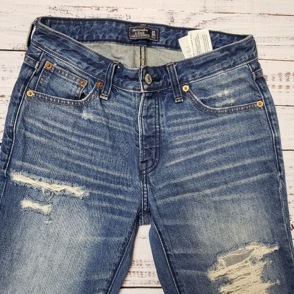 Abercrombie  & Fitch Ames slim boyfriend distressed ripped jeans size 24 - Picture 14 of 15